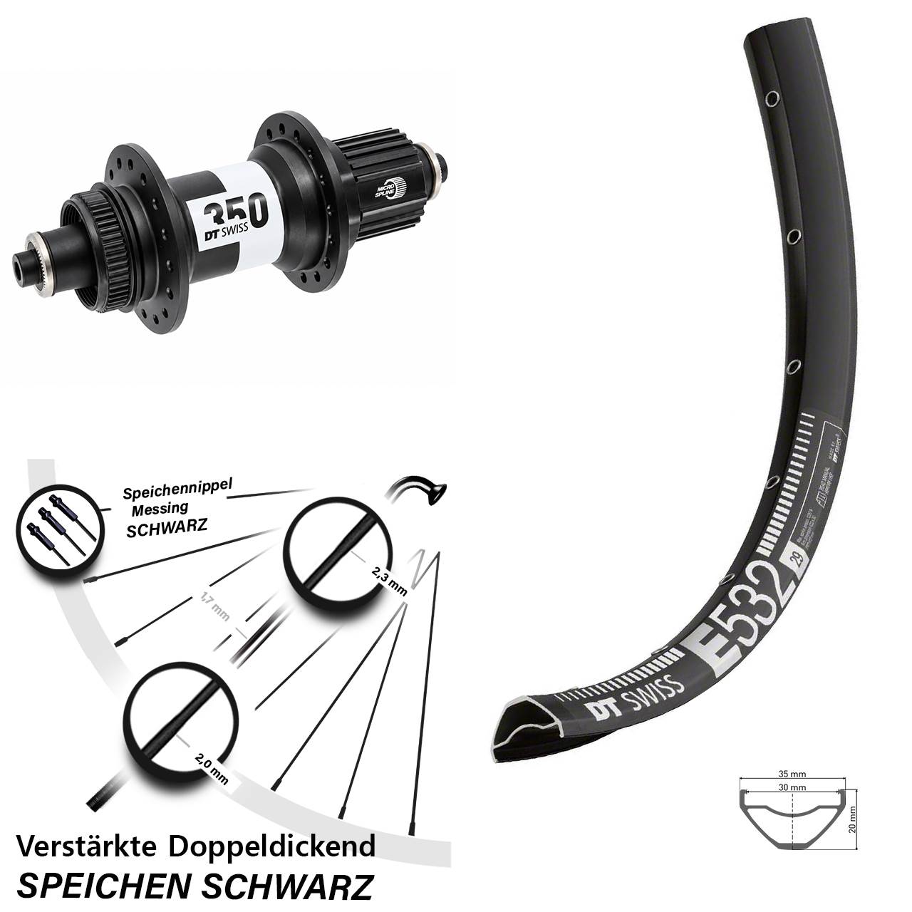 DT Swiss E532-350 Ratchet 36 29 Zoll Hinterrad für Schnellspanner Micro Spline