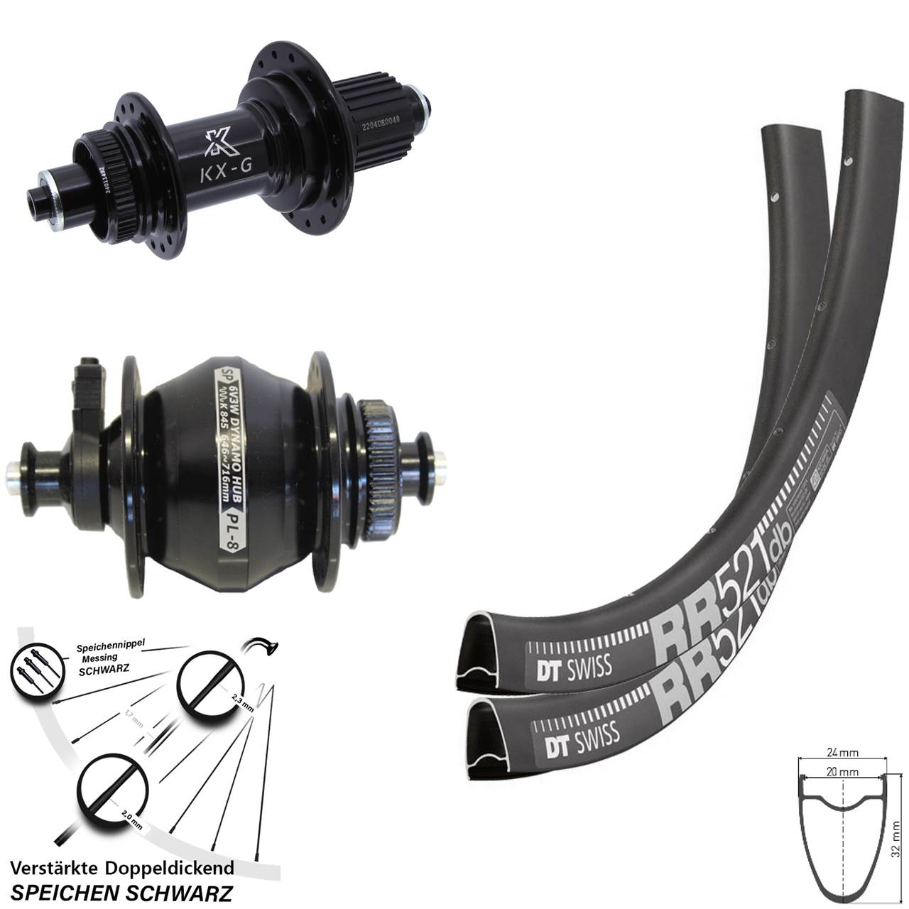 Laufradsatz Centerlock 28 Zoll DT Swiss RR521 KX-GS Heavy Duty Shutter PL-8 Shimano Micro Spline für Schnellspanner