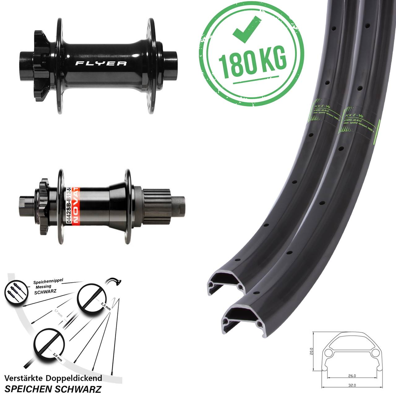 KX Evo Formula DC-711 Novatec D-442 20/27,5 Zoll Disc Laufrad-Satz Boost Micro Spline