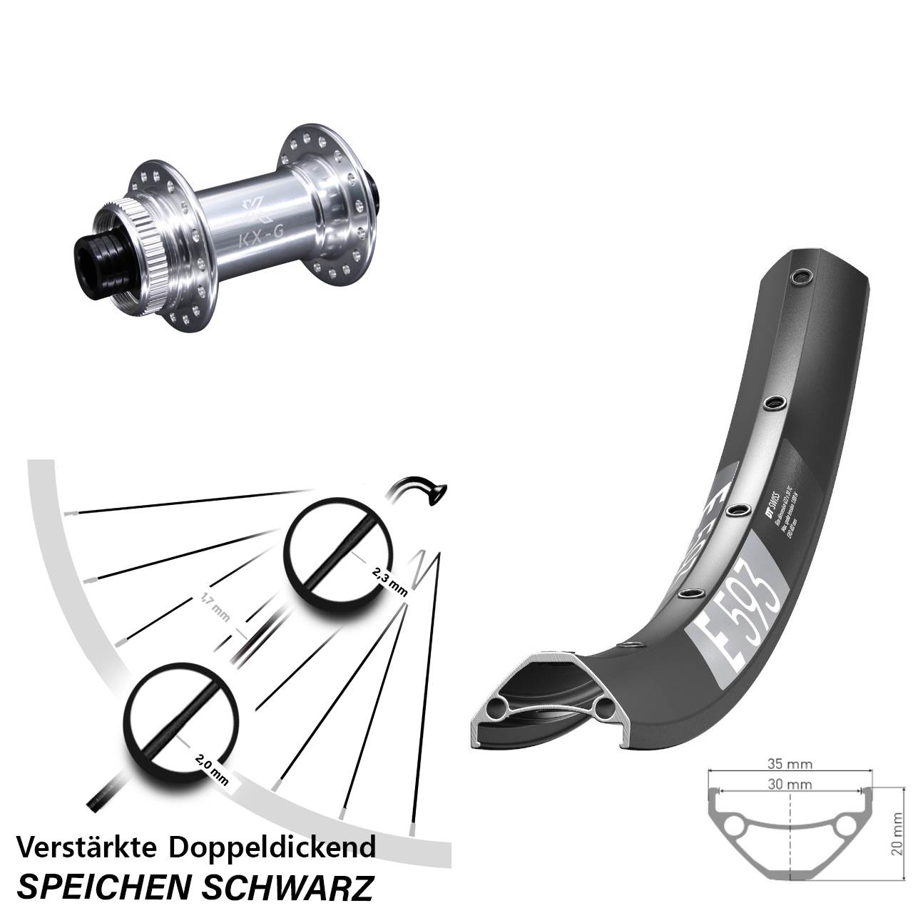 29 Zoll DT Swiss E 593 KX-G Disc Laufrad 15x100