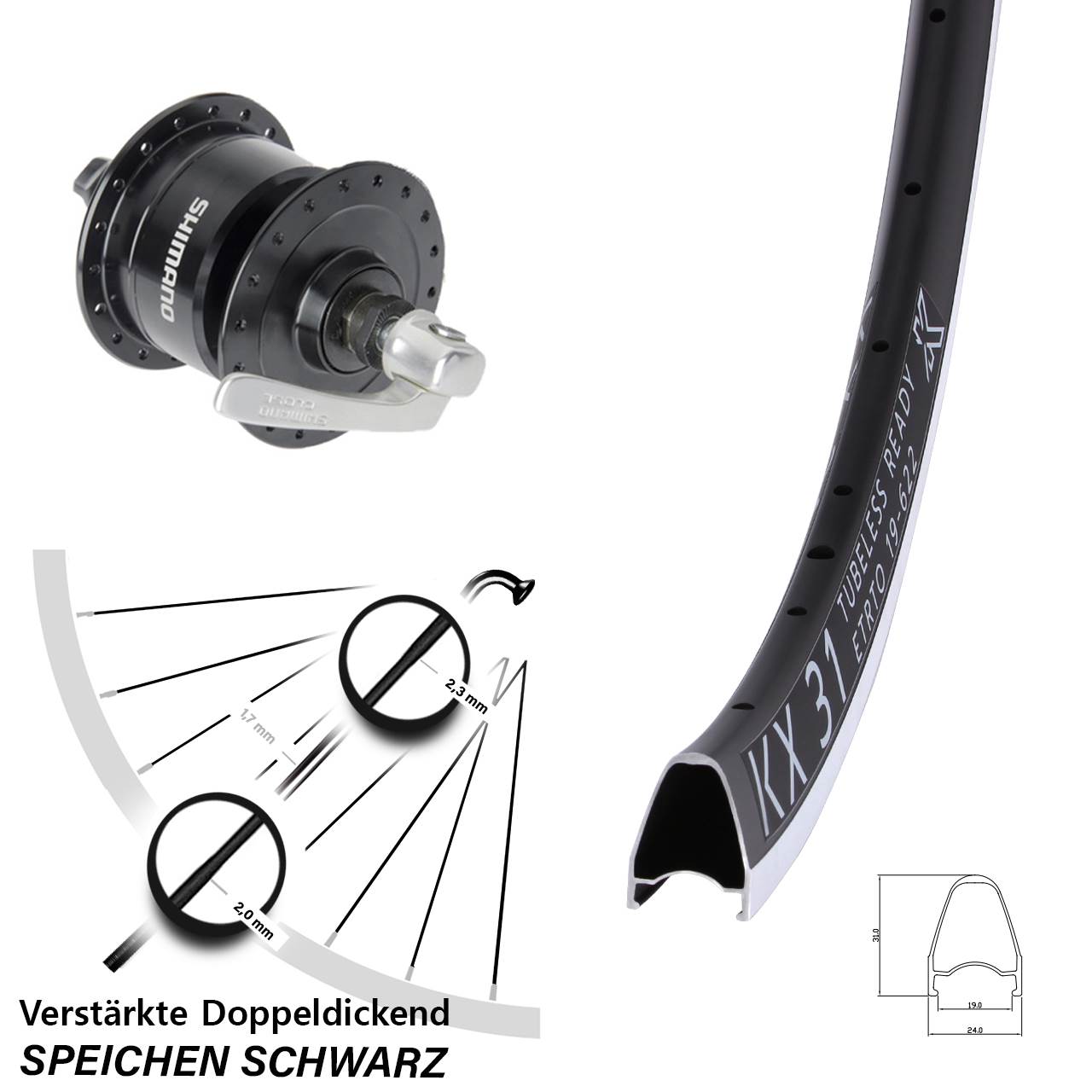 KX 31 Shimano DH3N72 28 Zoll Laufrad mit Nabendynamo für Schnellspanner