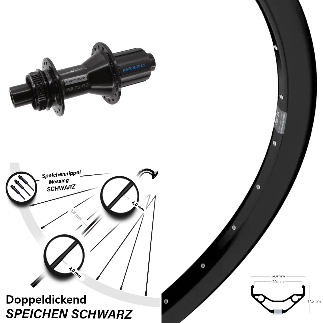 Centerlock Hinterrad 12x142 29 Zoll Ryde Disc 30 DT Swiss 370 Hybrid 8-11 fach