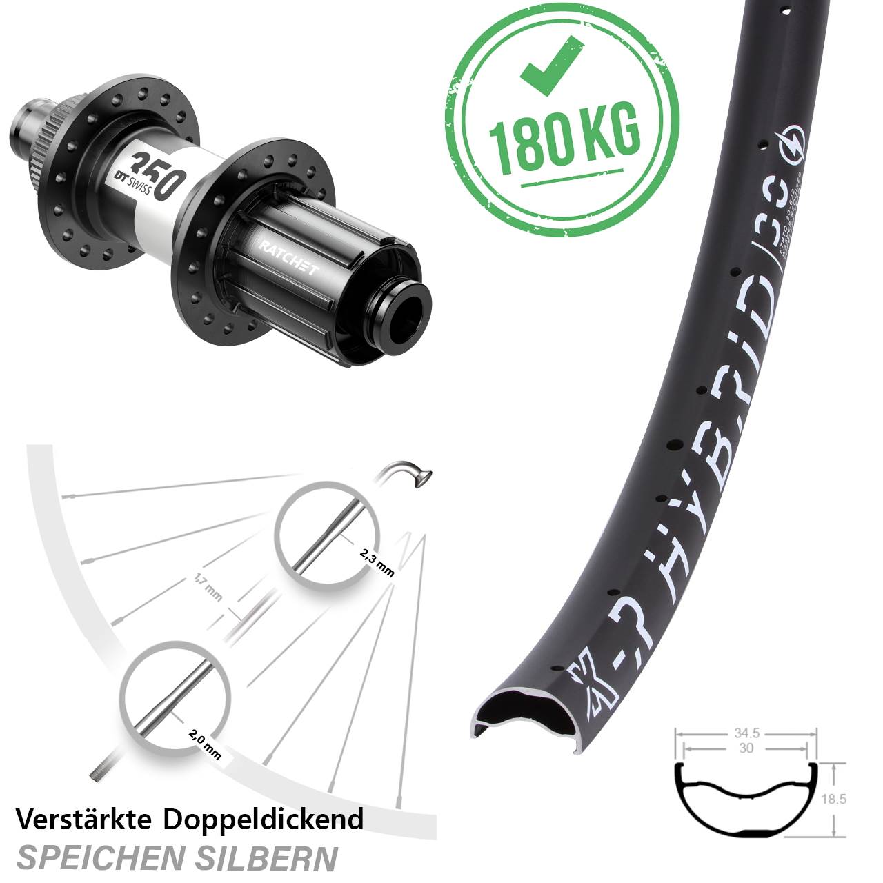 Hinterrad Centerlock 29 Zoll KX-R Hybrid 30 DT Swiss 350 8-11 fach HG 12x142