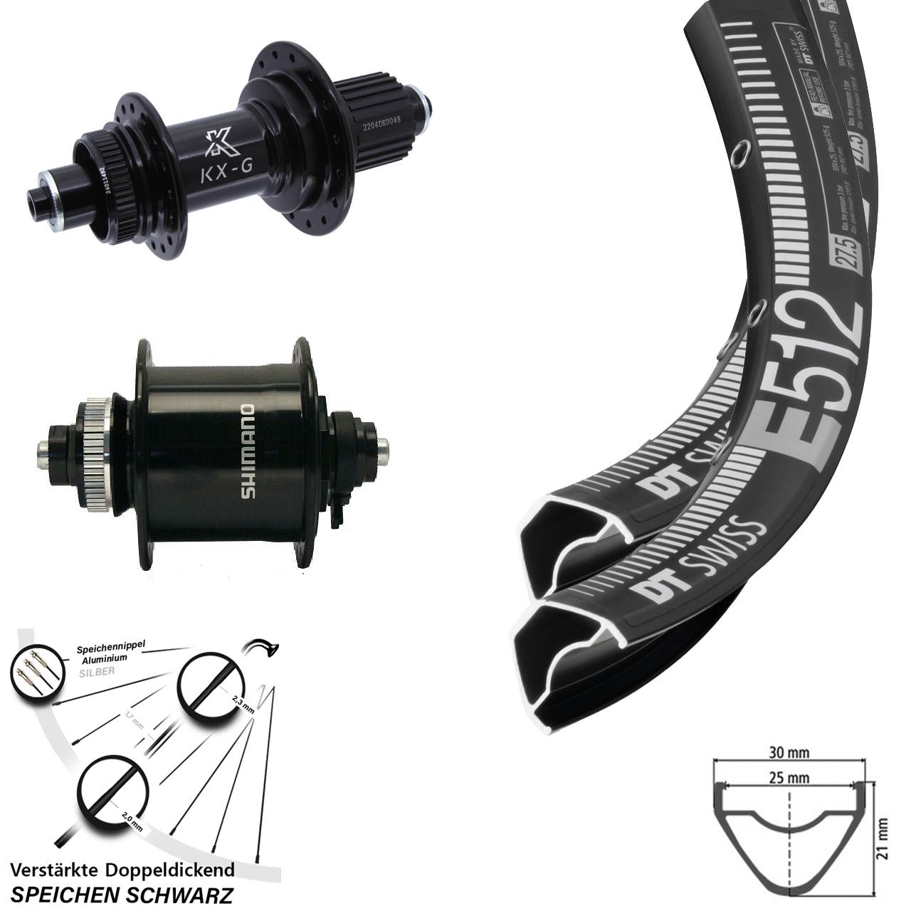 Disc Laufradsatz 29 Zoll DT Swiss E512 KX-GS verstärkt Shimano DH-UR700 Micro Spline QR
