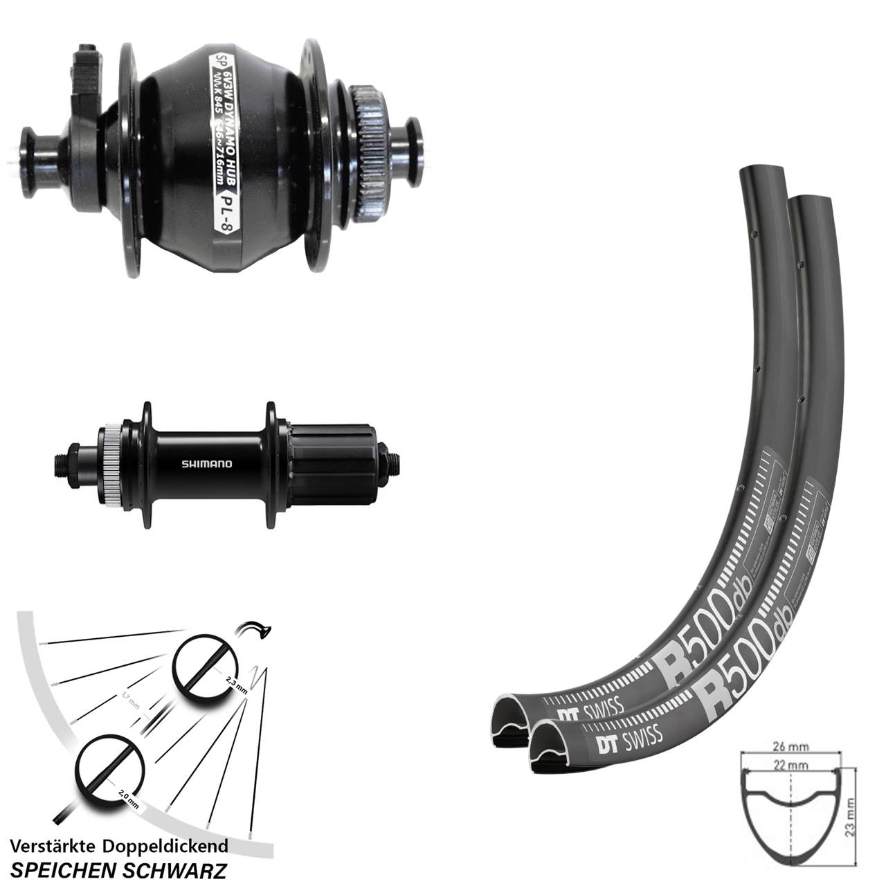 29 Zoll DT Swiss R500 SP PL-8 Shimano QC400 Centerlock Laufradsatz 5x100/135