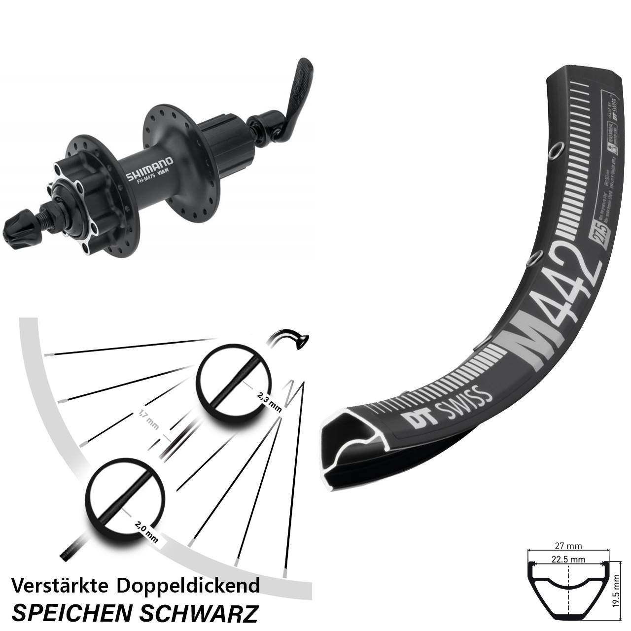 Hinterrad 6-Loch 28-29 Zoll DT Swiss M442 Shimano Alivio 8-11 fach für Schnellspanner