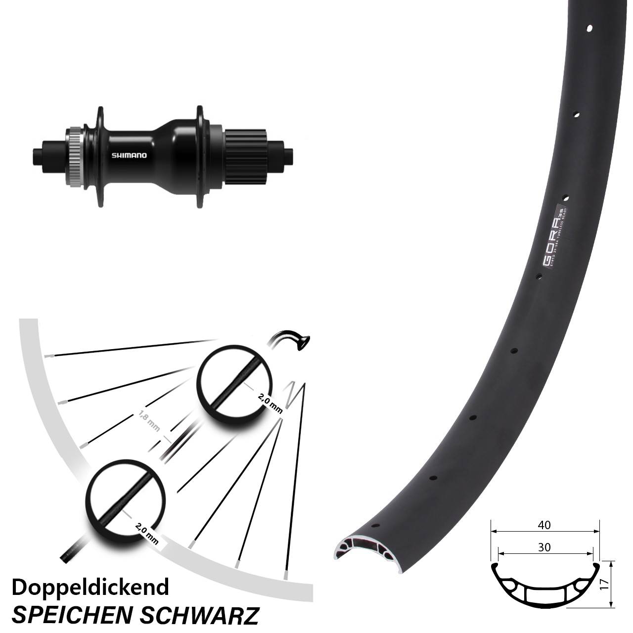 Centerlock Hinterrad QR 27,5 Zoll Gora 35 Shimano FH-QC500 Shimano Micro Spline