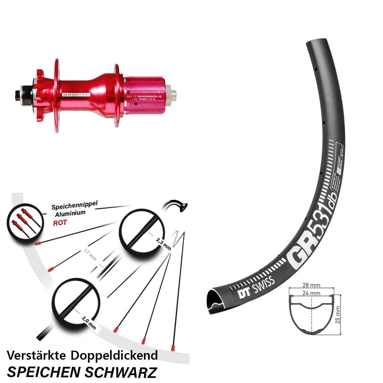 DT Swiss GR 531 Novatec D792SB 29 Zoll Hinterrad 6-Loch für Schnellspanner 8-12 fach HG