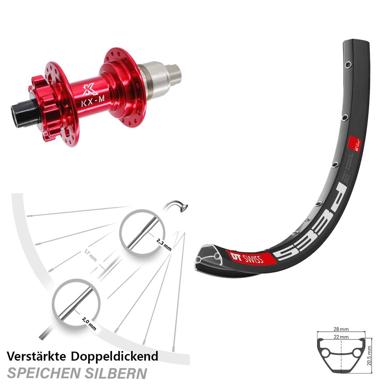 DT Swiss 533 D KX-M rot 29 Zoll 6-Loch Hinterrad 12x142 XD 11-12 fach