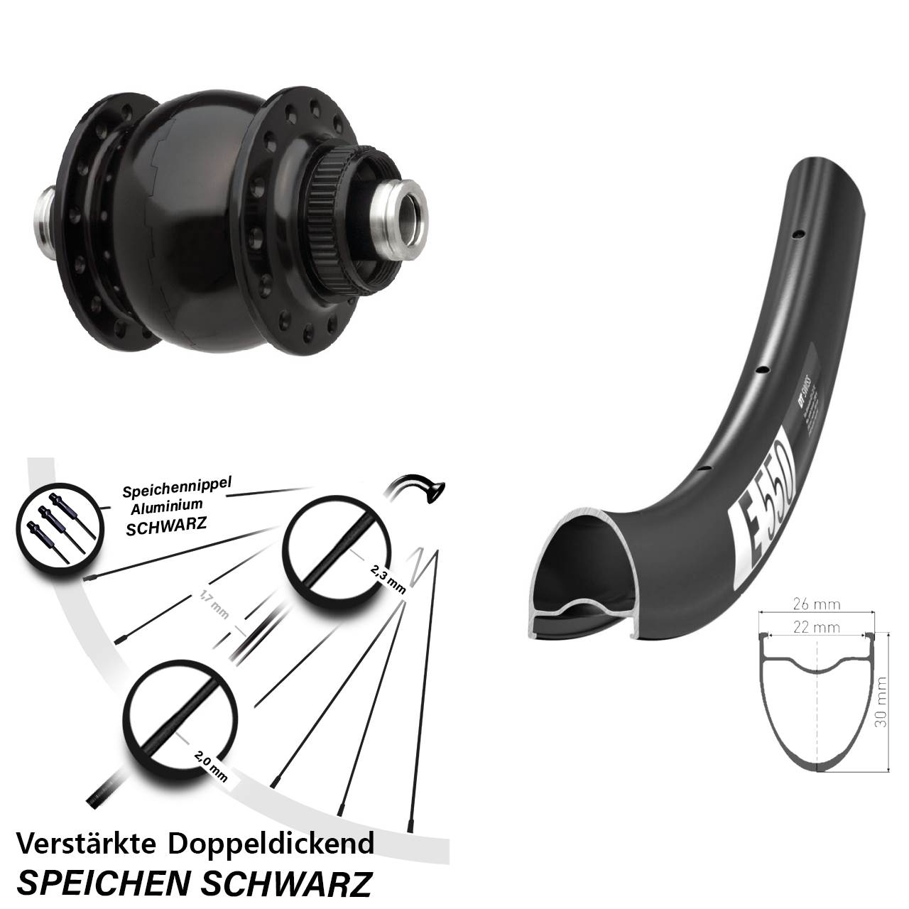 DT Swiss E 550 SON 28 Zoll Centerlock Dynamovorderrad 12x100