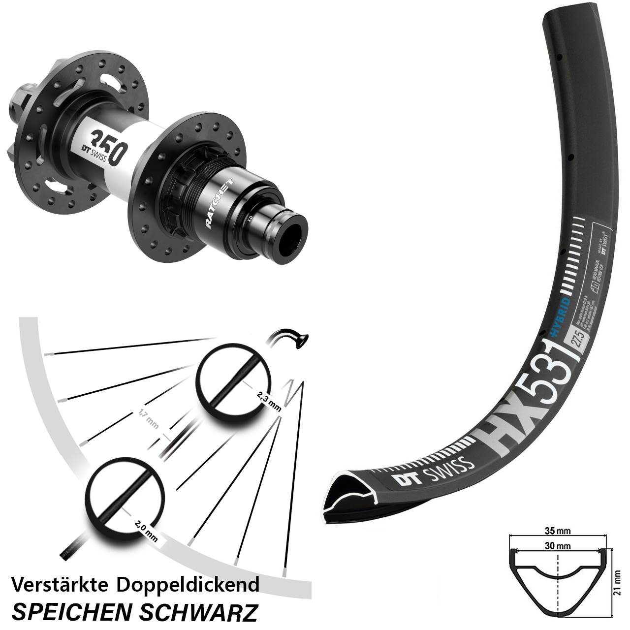 DT Swiss HX531-350 29 Zoll Disc Laufrad 12x148 XD 11-12 fach