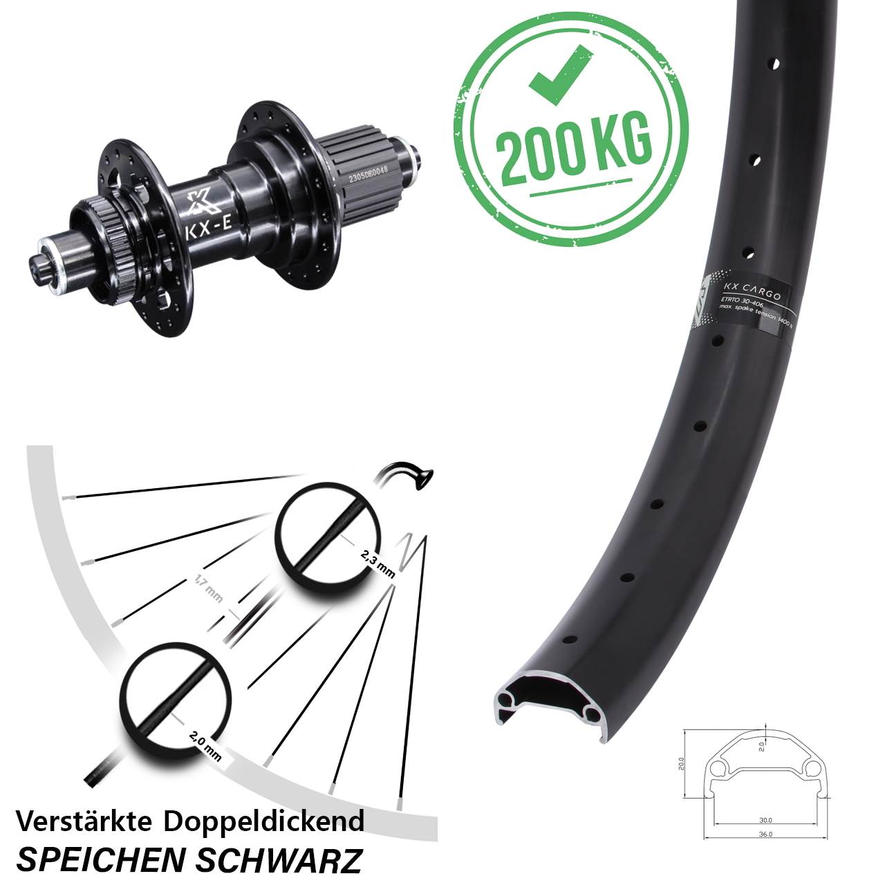 29 Zoll Hinterrad KX-E Cargo 6 Kugellager Shimano Micro Spline QR
