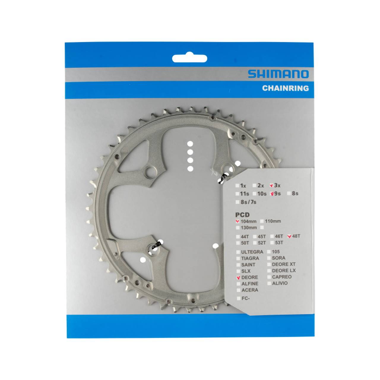 Shimano 4 Loch Kettenblatt Deore FC M510/M570/MC18/ 48 Zähne für Kettenschutzring silber