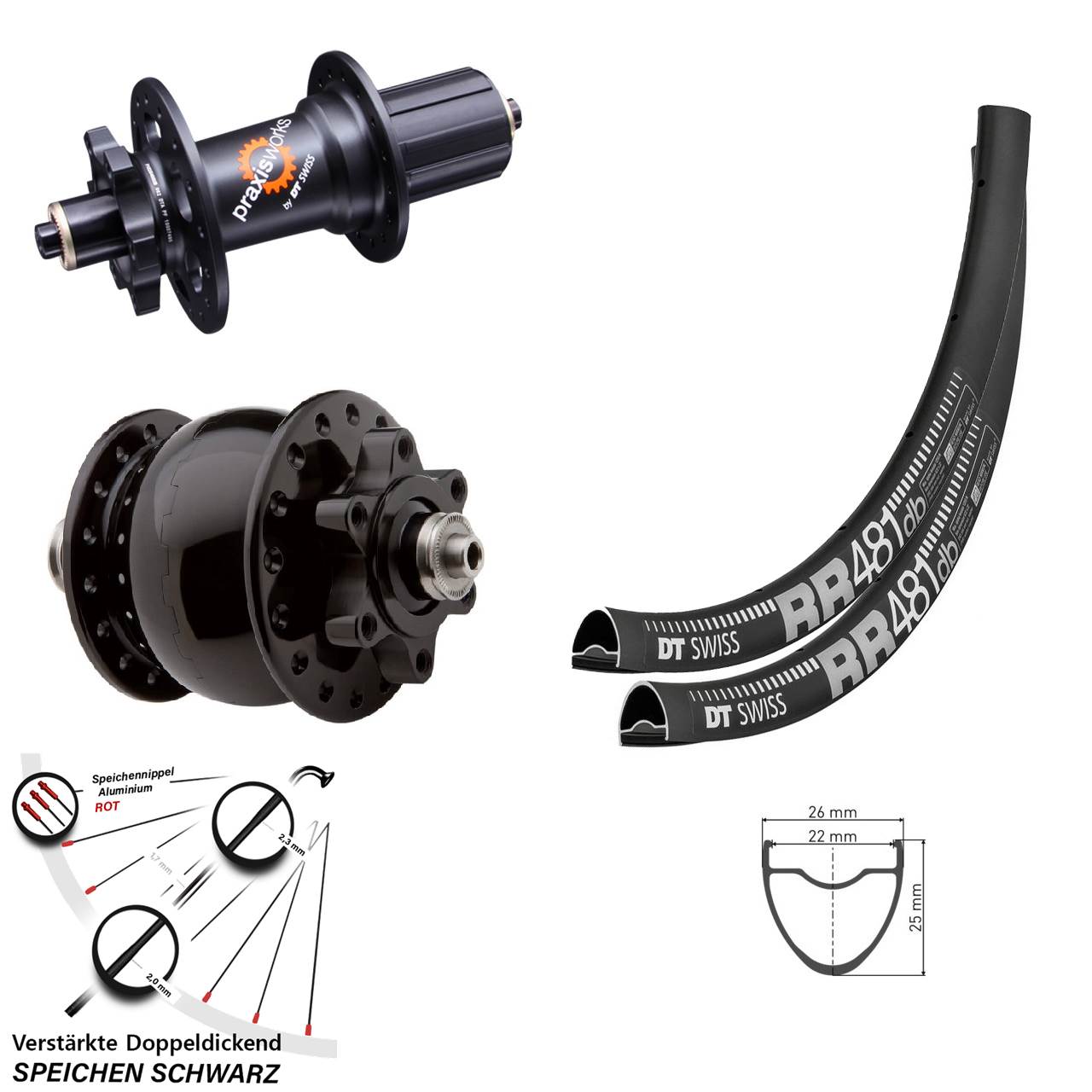 DT Swiss RR481-350 6-Loch 5x135 HG SON 28 Zoll Disc Laufradsatz QR 8-11 fach