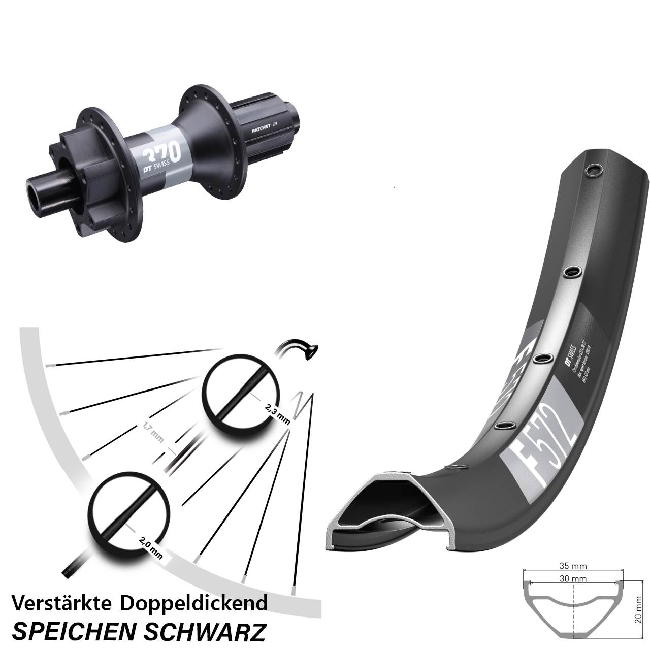 6-Loch Hinterrad 12x148 29 Zoll DT Swiss F 572-370 8-11 fach