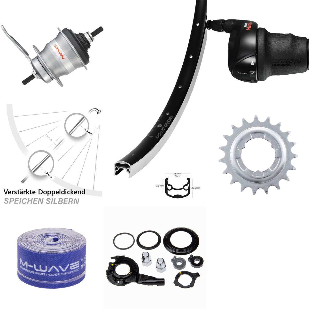 Hinterrad 28 Zoll Ryde Andra 30 schwarz Shimano 7 Gang SG-7C30 Rücktritt