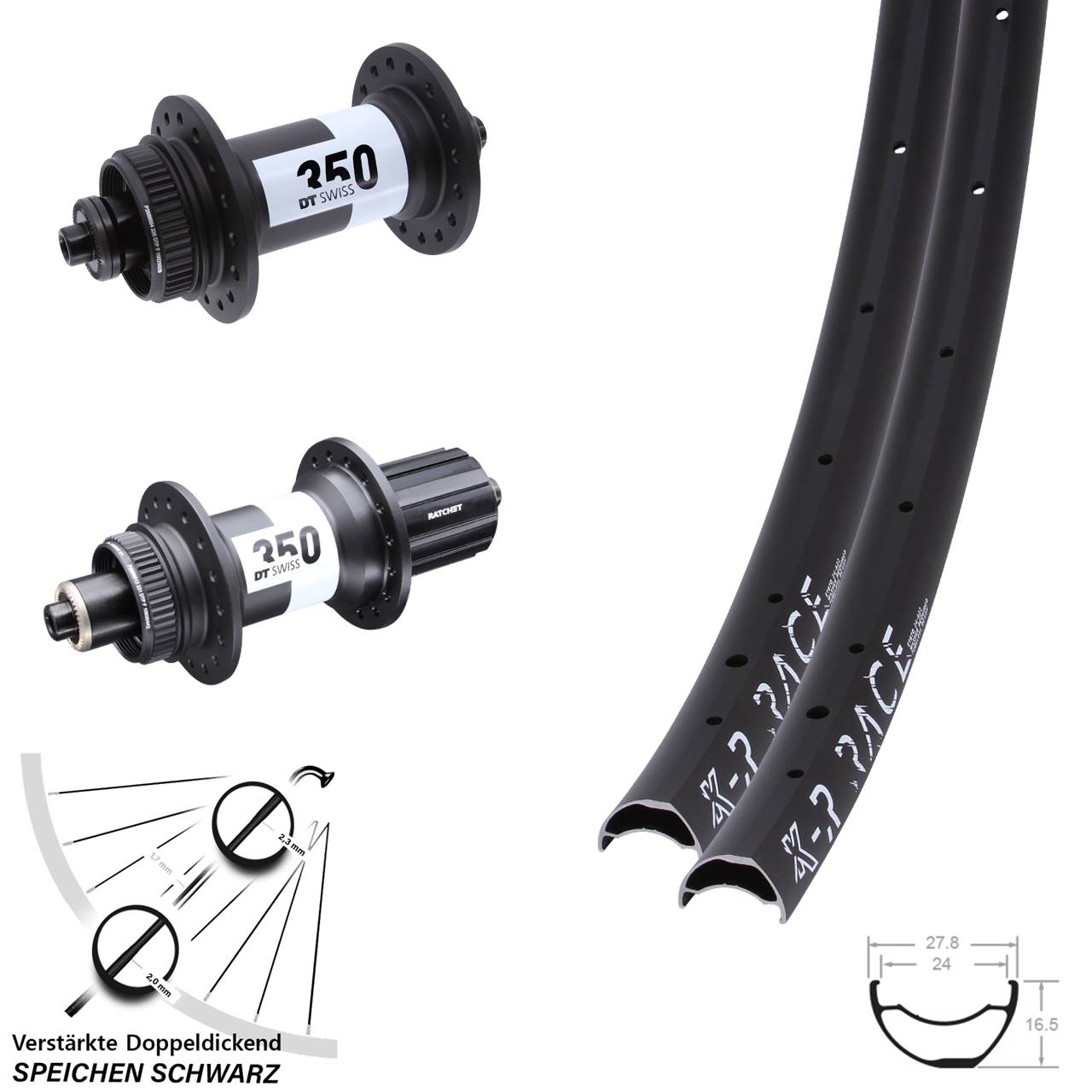 Laufradsatz QR KX-R Race DT Swiss 350 Ratchet 36 8-11 fach HG
