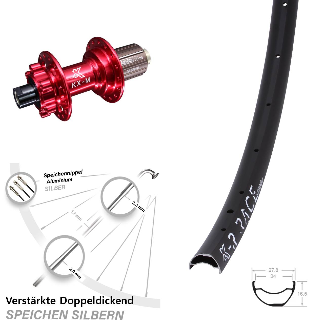 Disc Hinterrad KX-R Race CC verstärkt rot 8-12 fach HG 12x142