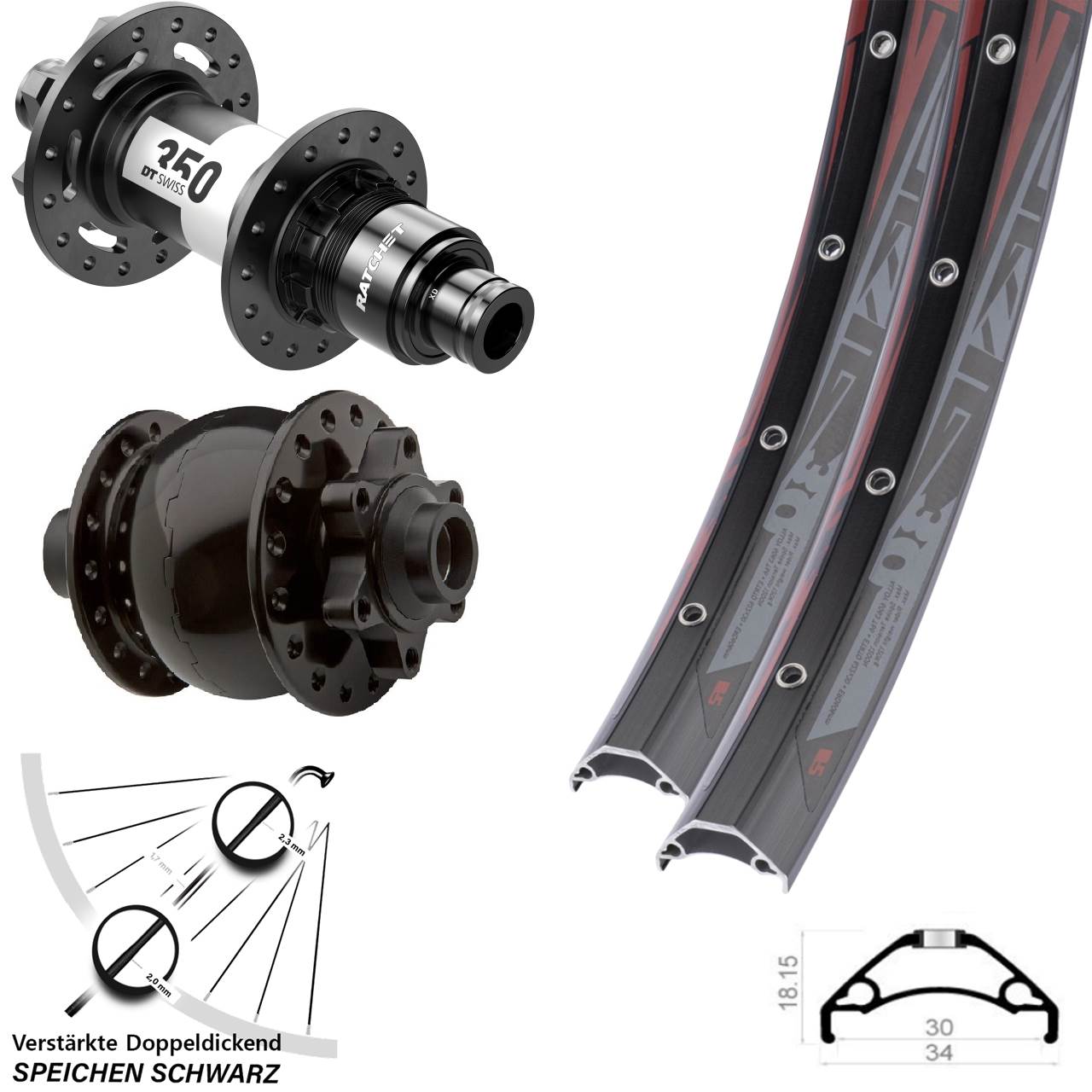 Laufradsatz 6-Loch 15x100 12x142 29 Zoll Rodi TRYP 30 DT Swiss 350 SON 28 XD 11-12 fach