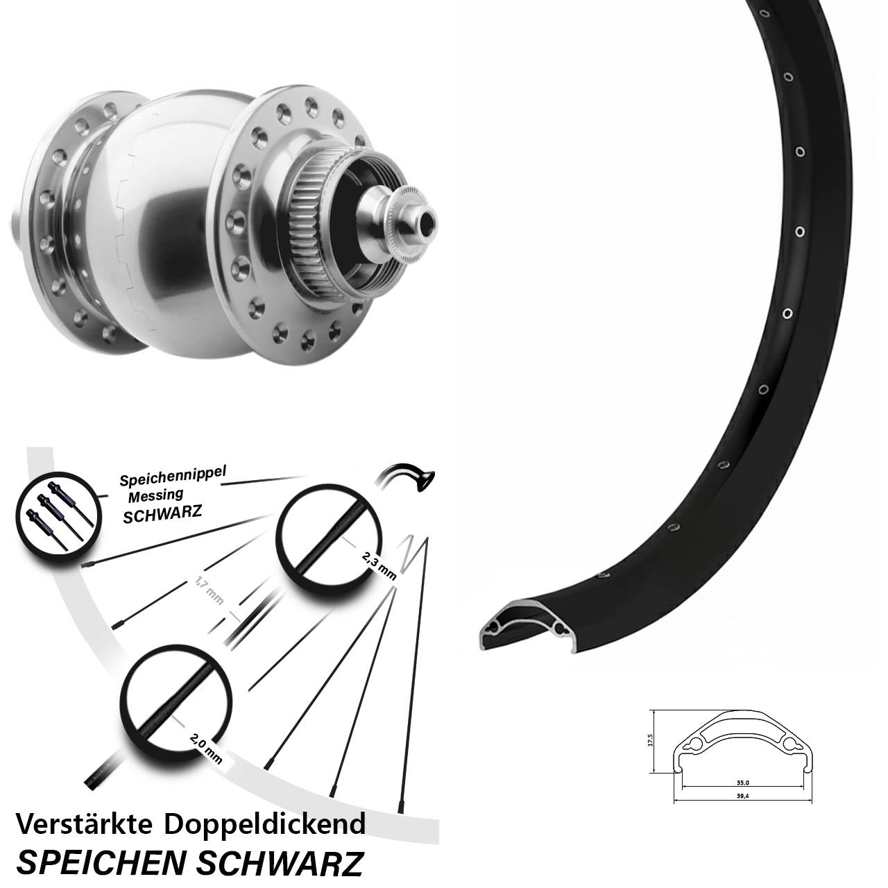 Centerlock Dynamo-Vorderrad QR 29 Zoll Ryde Disc 35 SON 28 silbern