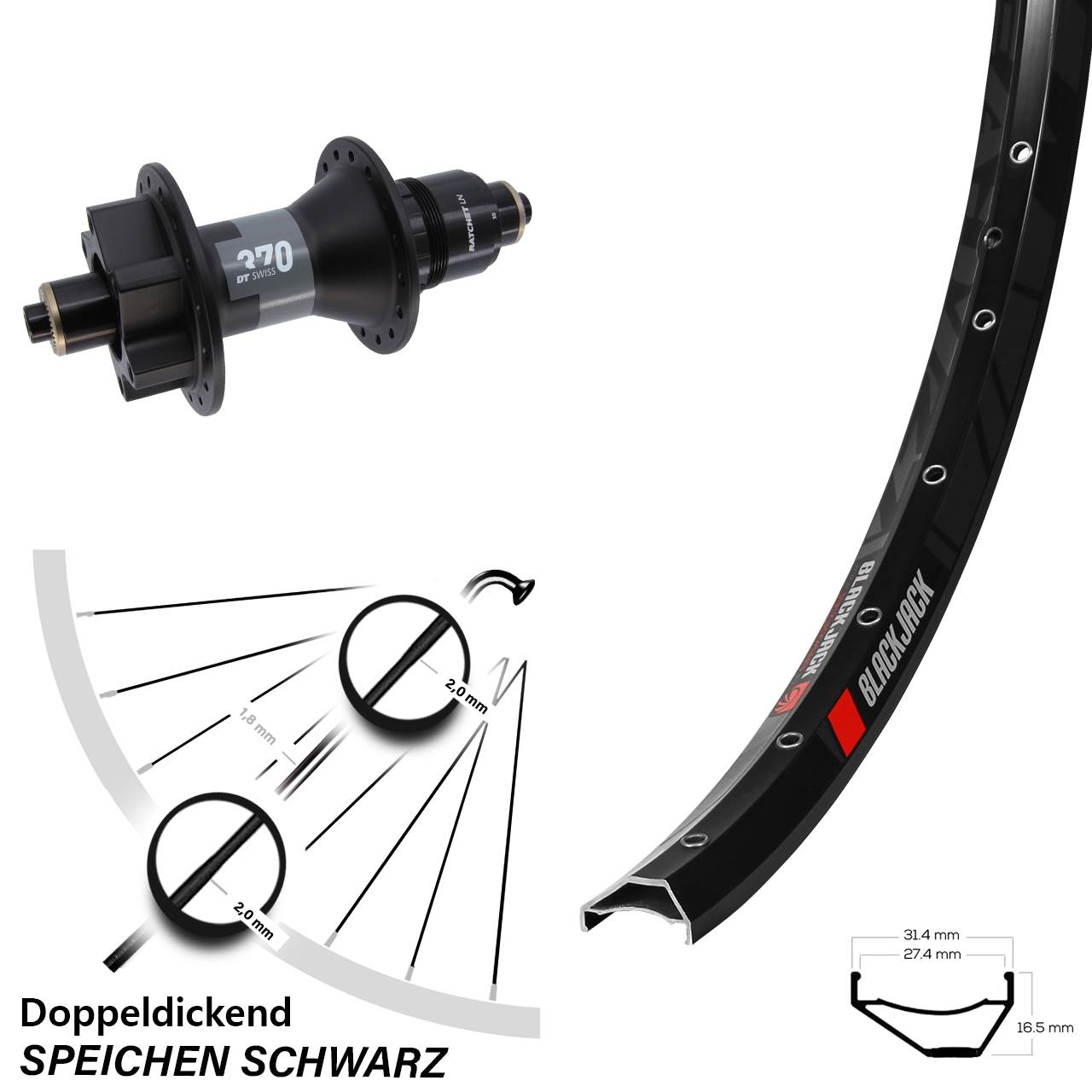 650B Rodi Ready 27 DT Swiss 370 6-Loch Hinterrad QR SRAM XD