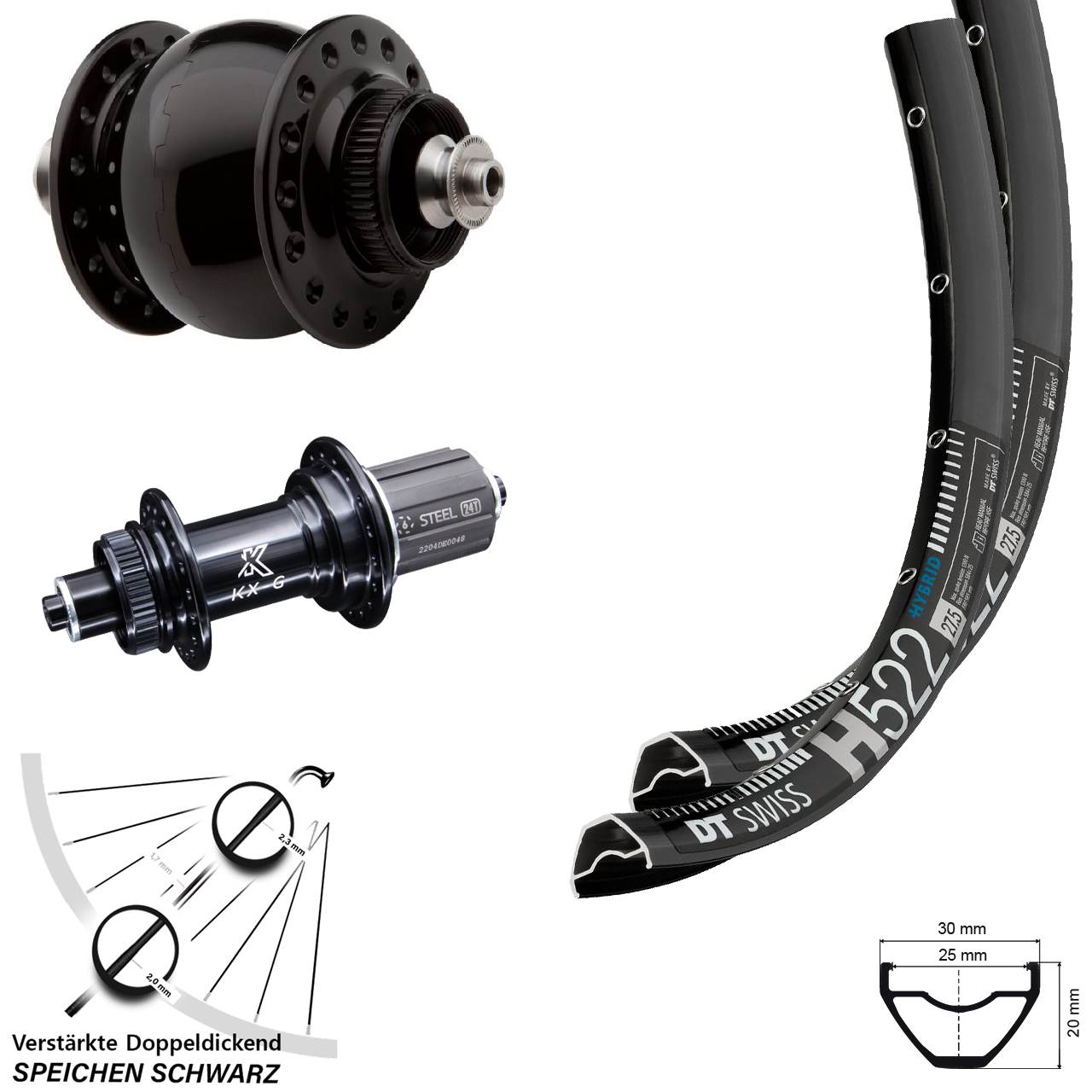 Laufradsatz Centerlock 29 Zoll DT Swiss H 522 KX-GS Heavy Duty SON 28 8-12 fach QR