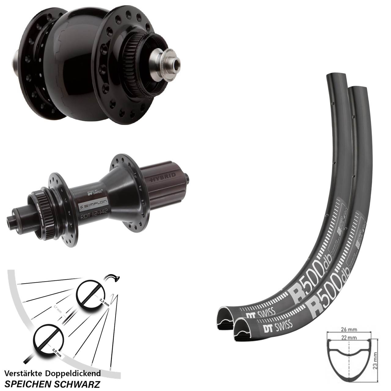 DT Swiss R500 370 Hybrid SON 28 29 Zoll Disc Laufradsatz für Schnellspanner 8-11 fach HG
