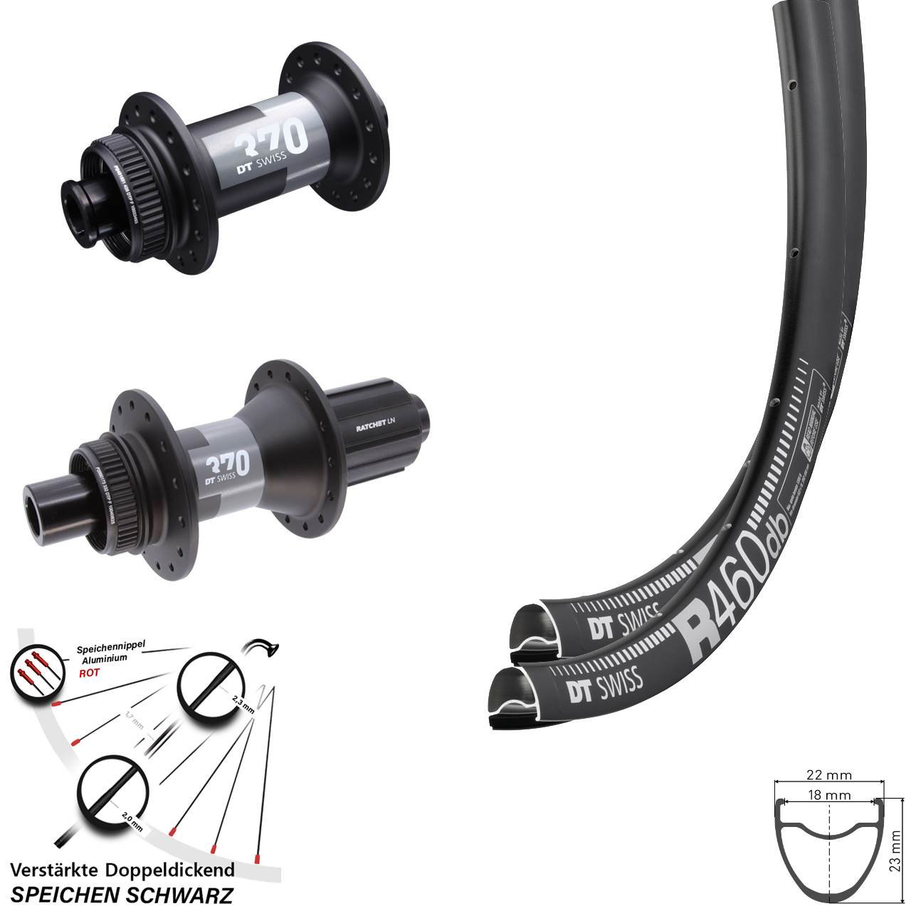 DT Swiss R 460 Disc 370 28 Zoll Centerlock Laufradsatz 12x100/142 11-12 fach HG