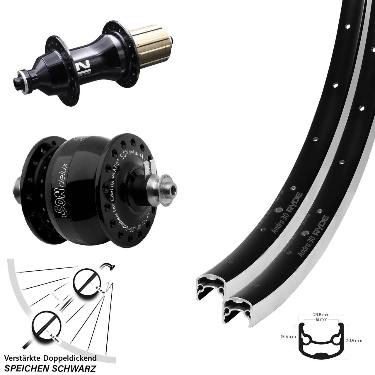 28 Zoll Ryde Andra 30 Novatec F162SB SONdelux Laufradsatz QR 8-12 fach