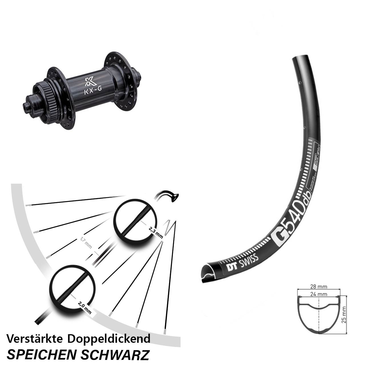 Gravel 27,5 Zoll Vorderrad DT Swiss G 540 verstärkt KX-G Centerlock für Schnellspanner