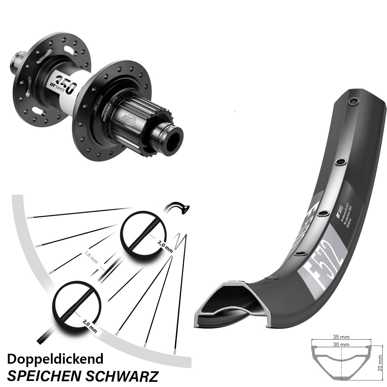 Hinterrad Centerlock 12x148 29 Zoll DT Swiss F572-350 DEG72 Shimano Micro Spline