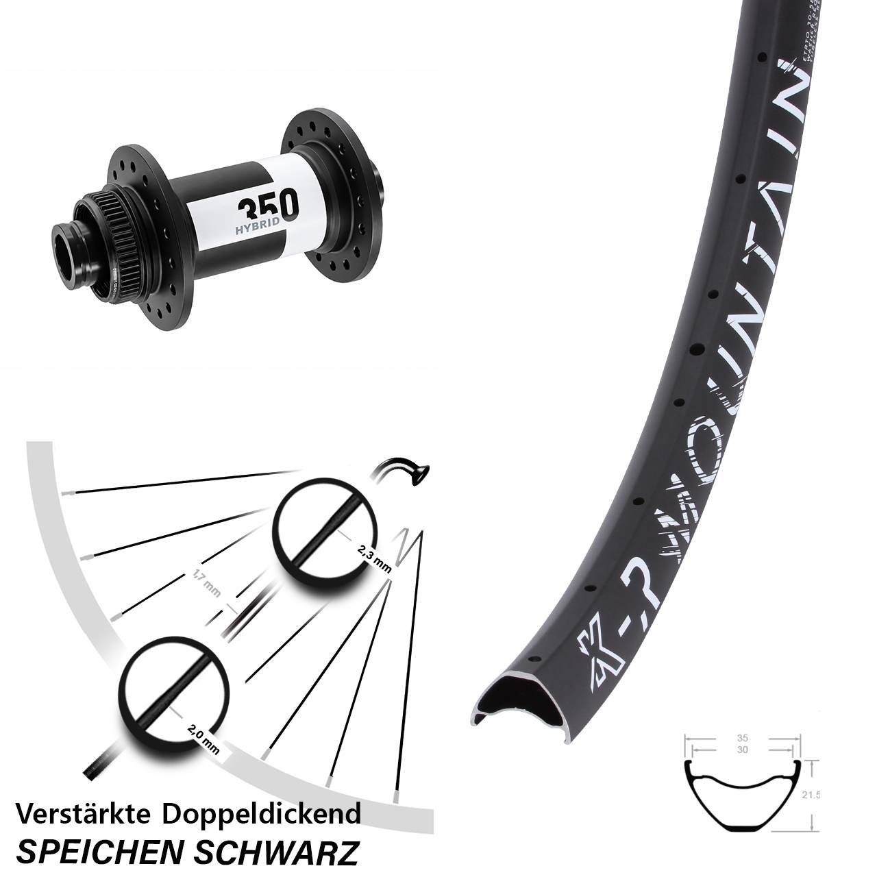 Vorderrad Centerlock 29 Zoll KX-R Mountain DT Swiss Hybrid 350 15x110 Boost
