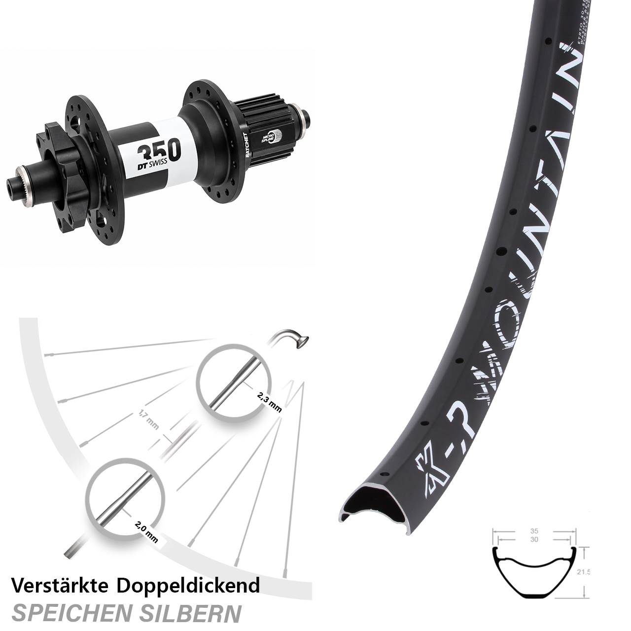 KX-R Mountain DT Swiss 350 29 Zoll 6-Loch Hinterrad für Schnellsp. Micro Spline