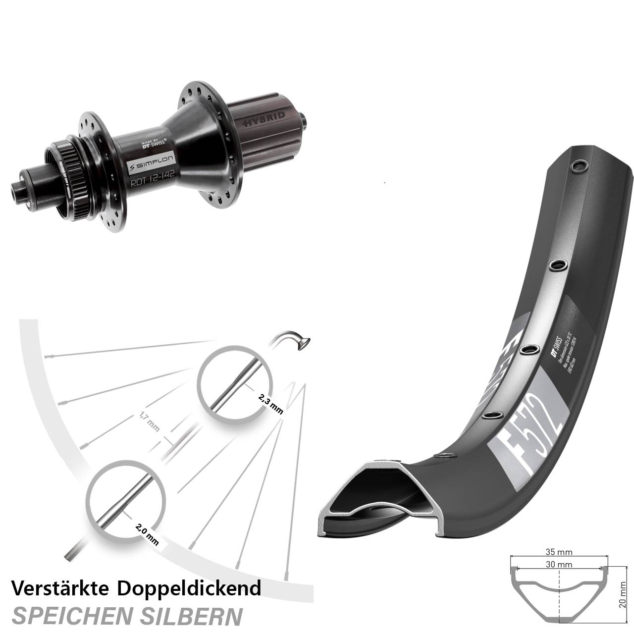 29 Zoll DT Swiss F572-370 Hybrid Disc Laufrad für Schnellspanner 8-11 fach