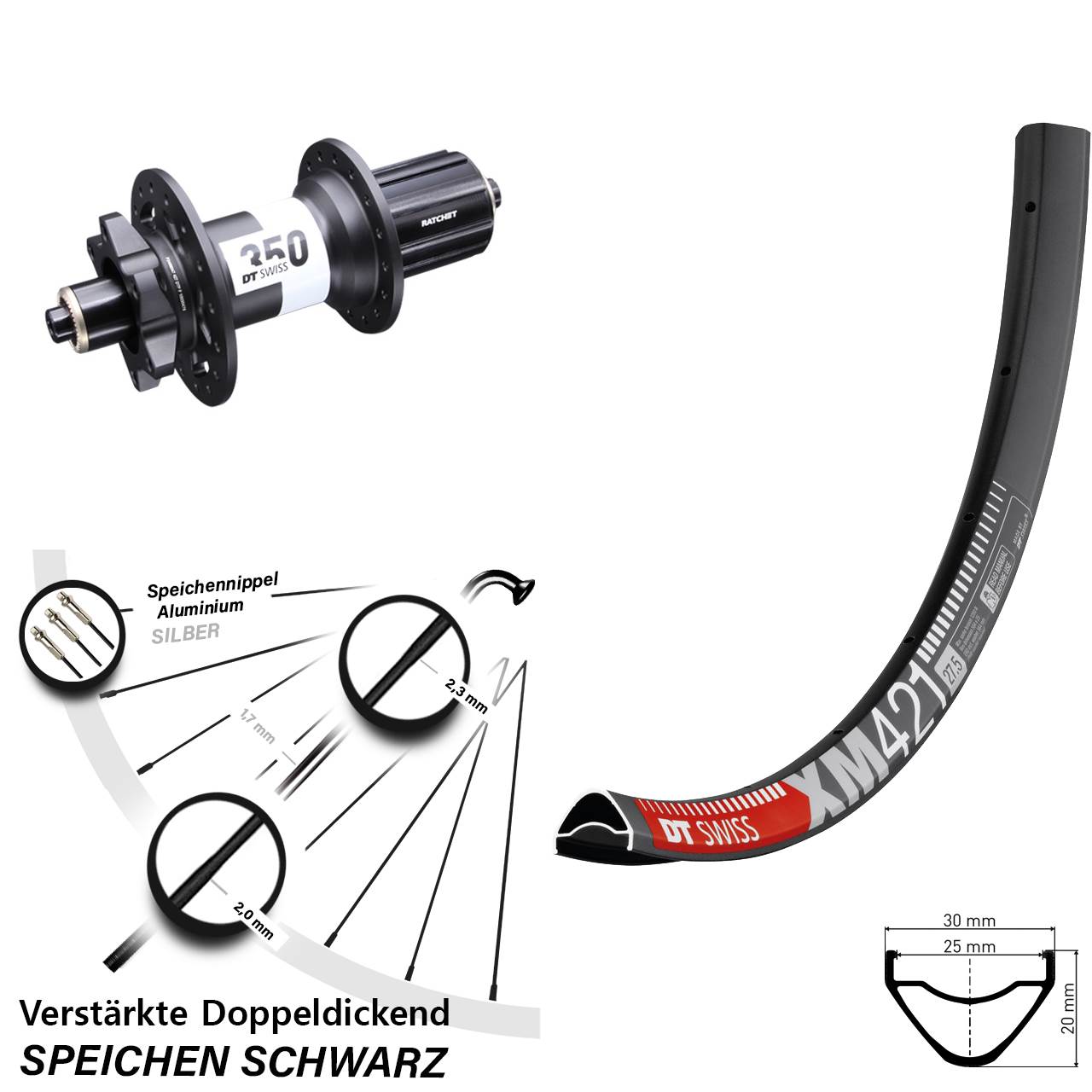 Disc Laufrad 650B DT Swiss XM 421-350 8-11 fach für Schnellspanner Boost