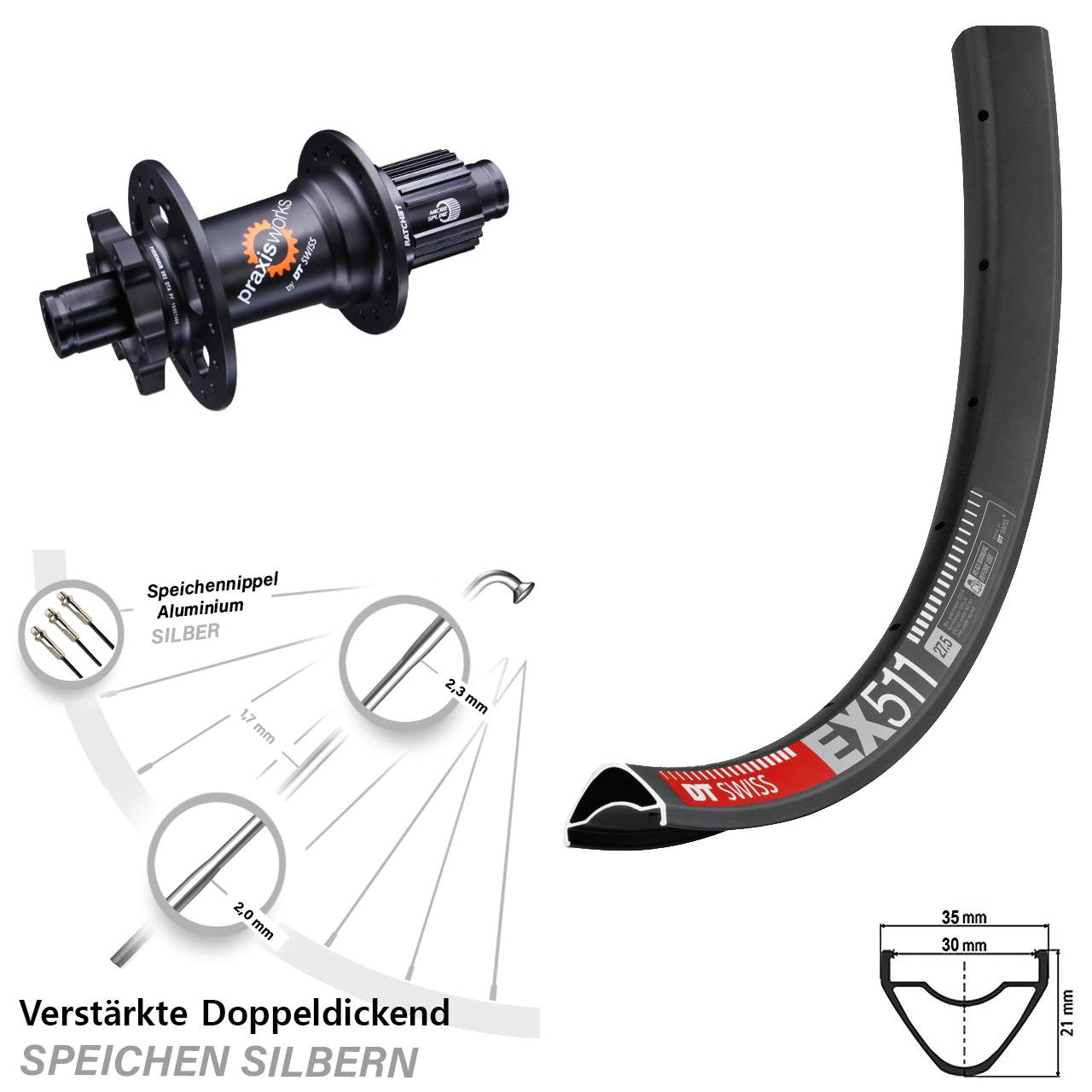 DT Swiss EX 511 350 29 Zoll Disc Laufrad 12x142 Micro Spline