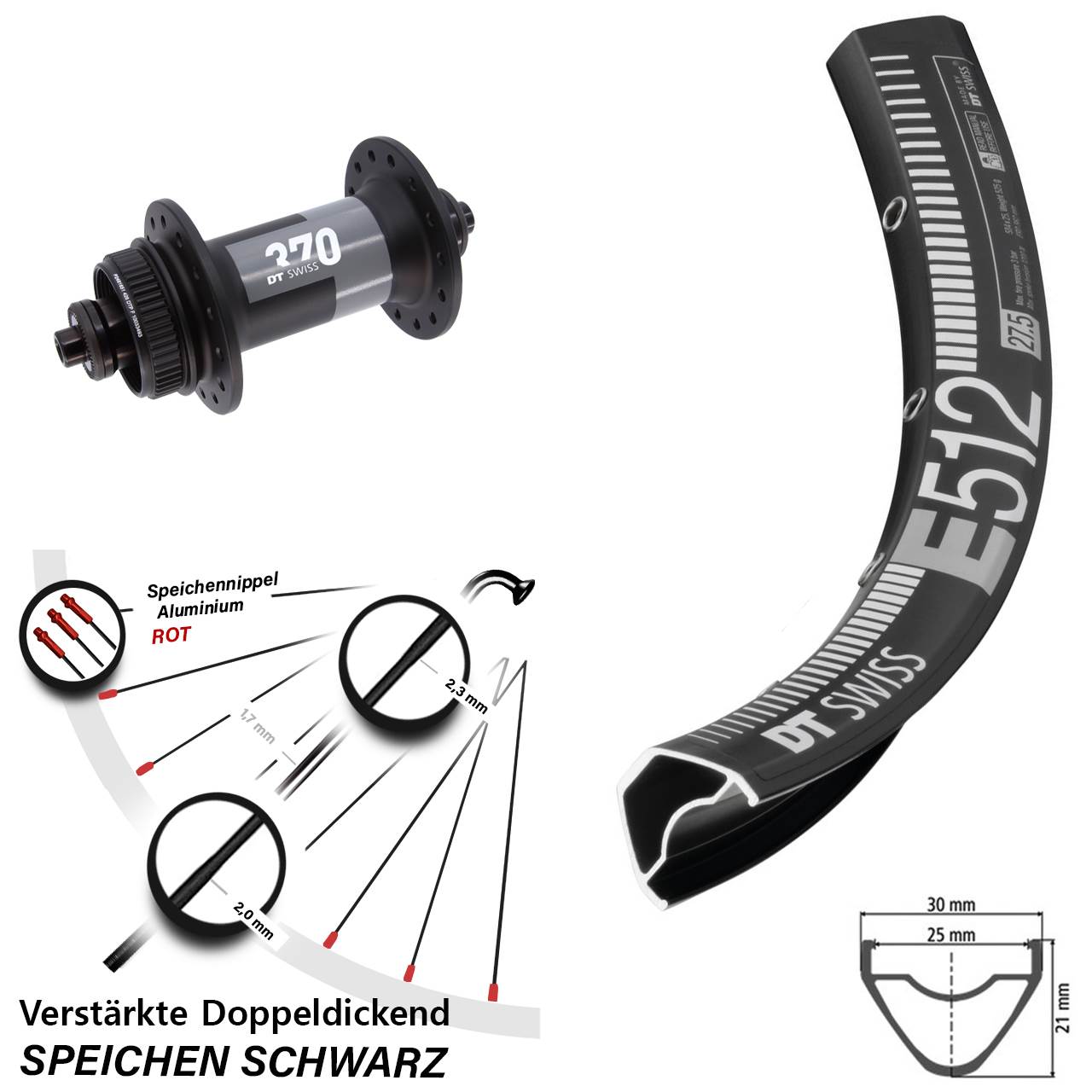 29 Zoll DT Swiss E 512-370 QR Vorderrad Centerlock für Schnellspanner