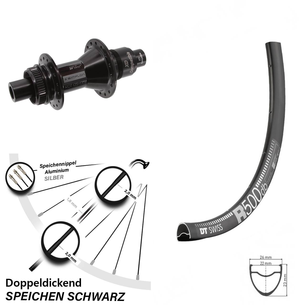 Centerlock Hinterrad 29 Zoll DT Swiss R 500-370 XD 12x142