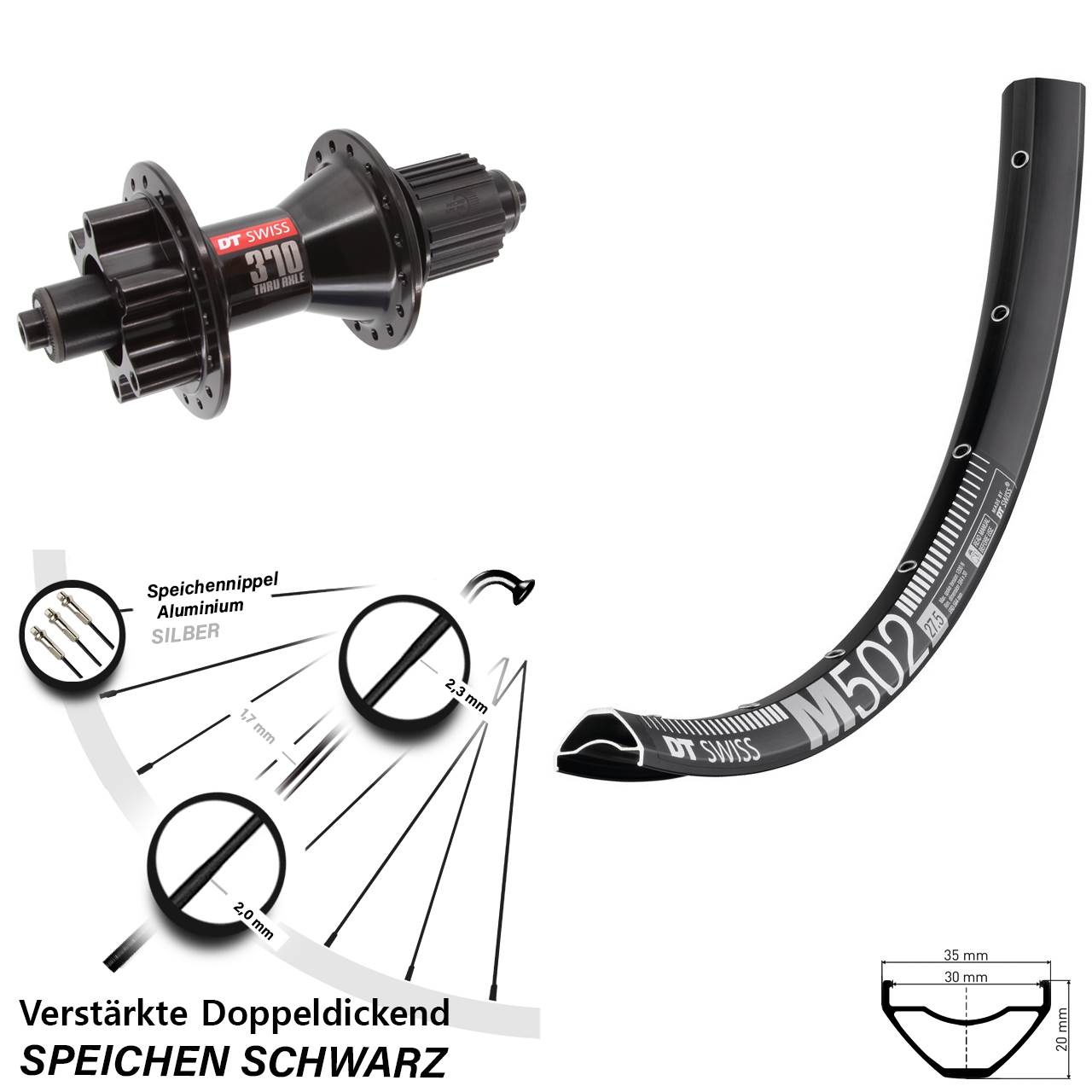 DT Swiss M 502-370 29 Zoll Hinterrad 6-Loch für Schnellspanner Micro Spline