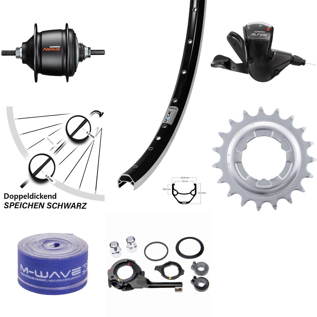 28 Zoll Hinterrad Ryde ZAC421 Shimano Nexus 8 Gang Freilauf schwarz
