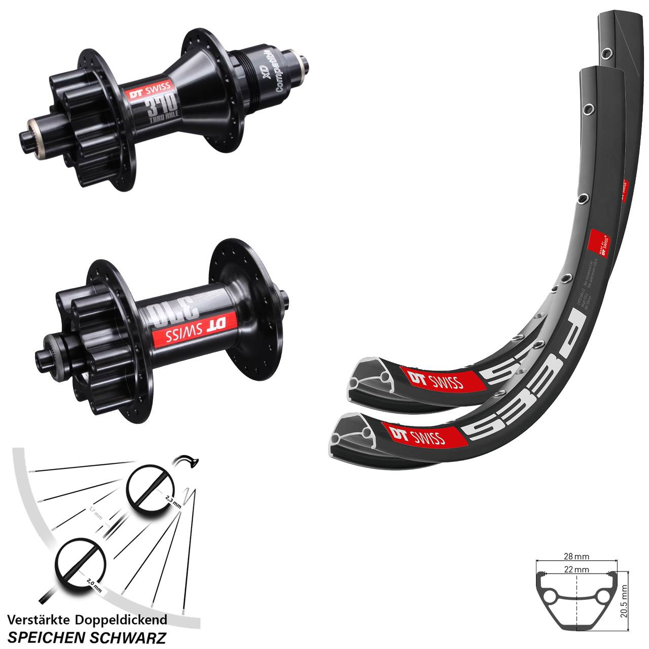 6-Loch Laufradsatz 26 Zoll DT Swiss 533d/370 XD 11-12 fach für Schnellspanner