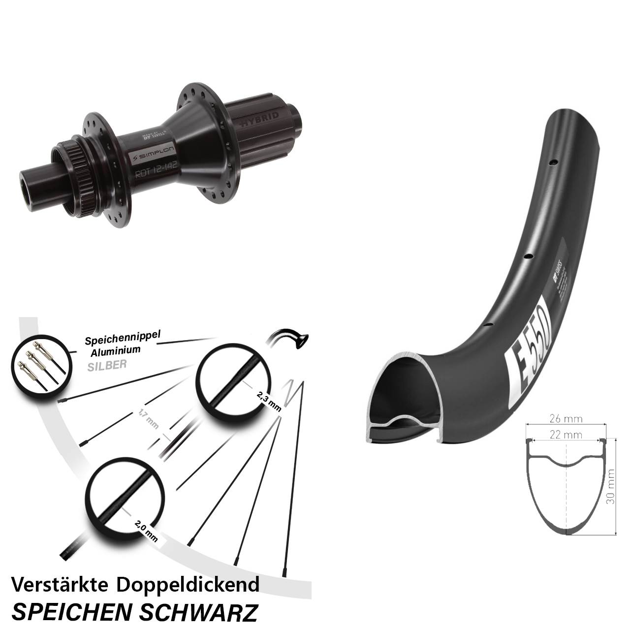 Centerlock Hinterrad 28 Zoll DT Swiss E 550-370 Hybrid 8-11 fach 12x142