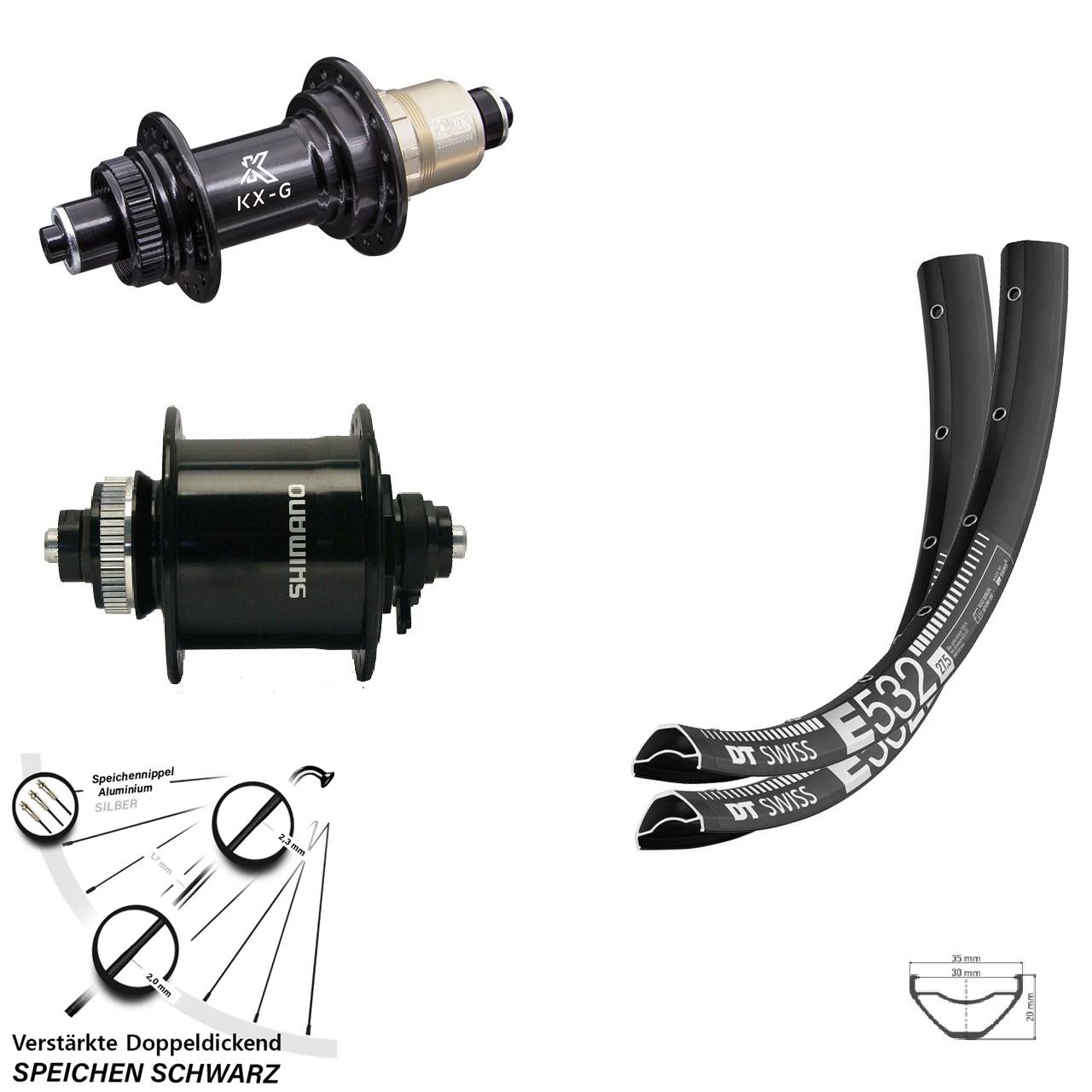 Disc Laufradsatz QR 29 Zoll DT Swiss E 532 KX-G Shimano DH-UR700 SRAM XDR
