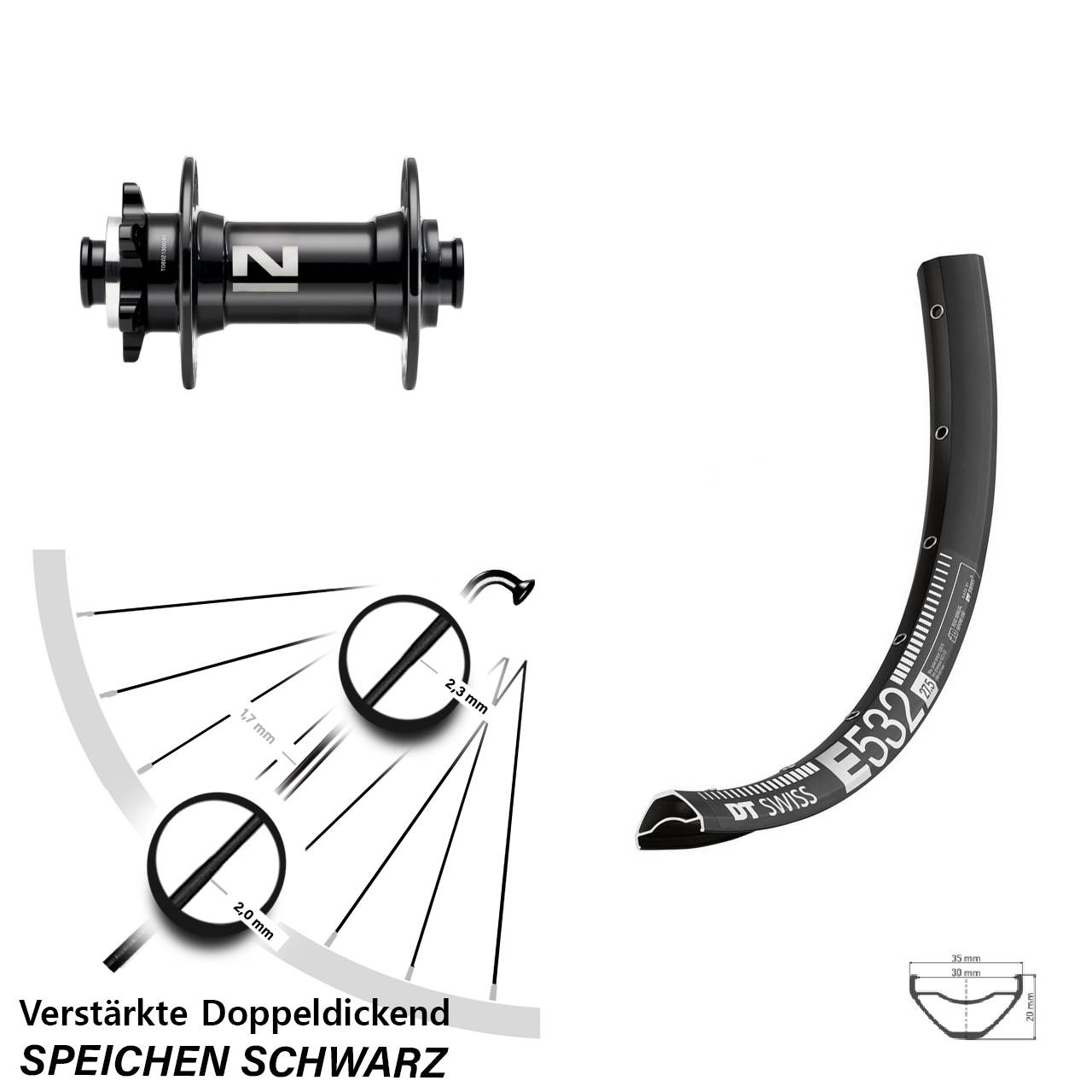 29 Zoll DT Swiss E 532 Novatec D041SB Disc Laufrad 15x110 Boost