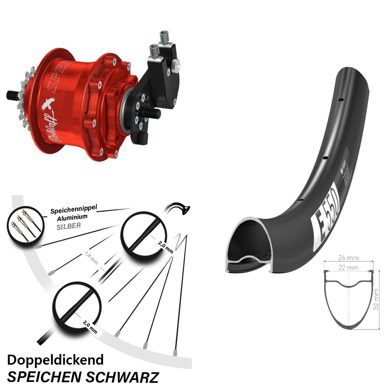 Disc Hinterrrad 28 Zoll DT Swiss E 550 Rohloff Speedhub TS DB OEM rot