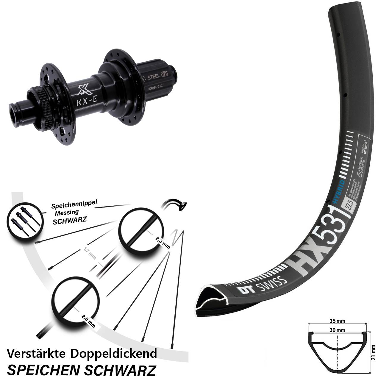Boost Hinterrad Centerlock 12x148 29 Zoll DT Swiss HX 531 KX-E Heavy Duty 8-12 fach