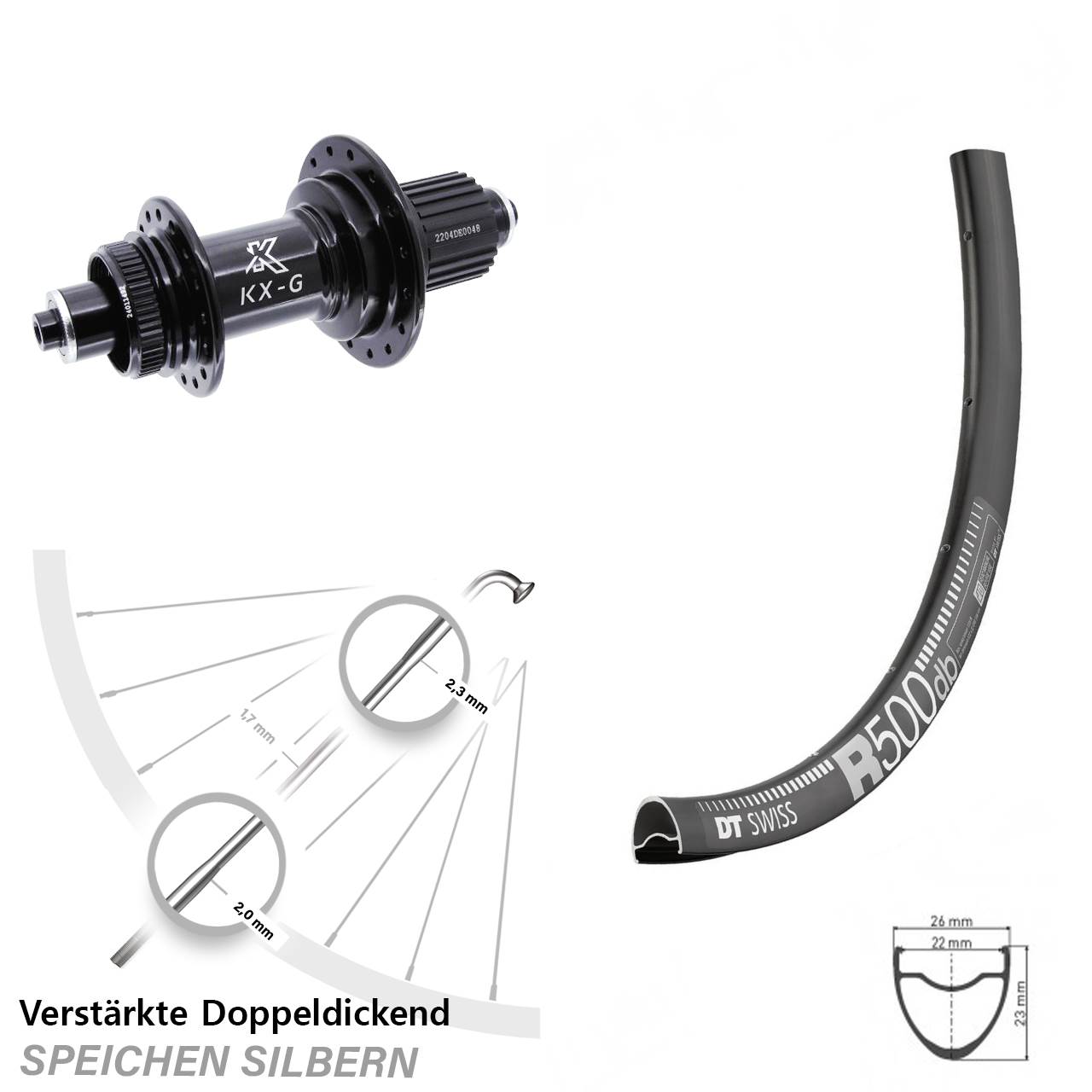 28 Zoll DT Swiss R 500 KX-GS verstärkt Centerlock Hinterrad QR Shimano Micro Spline