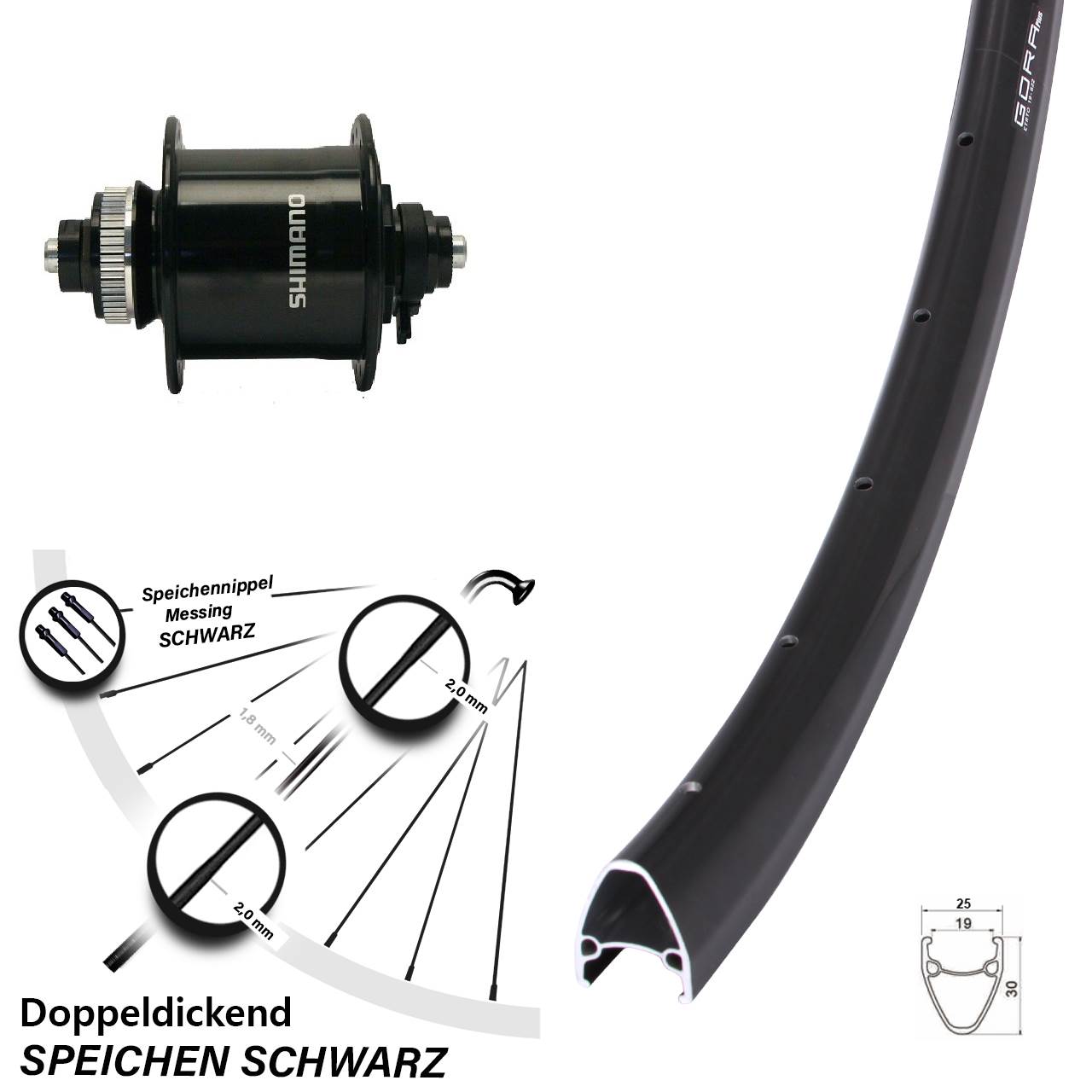 Shimano UR700 Gora Plus 28 Zoll Disc Vorderrad mit Nabendynamo Centerlock