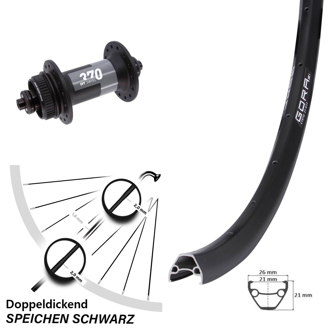 Vorderrad Centerlock 29 Zoll Gora 21 DT Swiss 370 für Schnellspanner