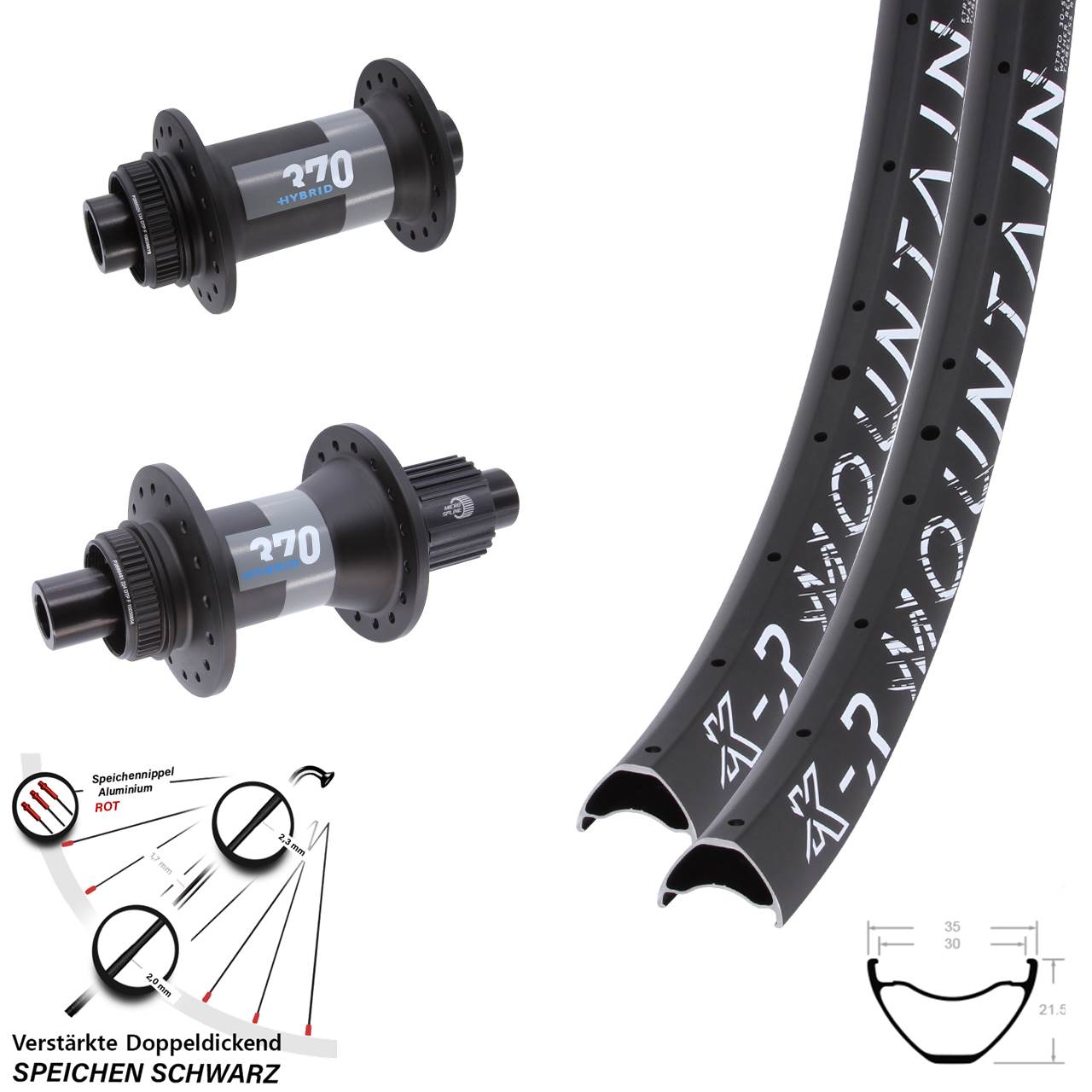 Disc Laufradsatz 29 Zoll KX-R Mountain DT Swiss 370 Hybrid Micro Spline 15x110 12x148